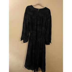 Banana Republic Sz 12 Gry/Blk/ Blue Camo Camouflage Print Tie Waist Midi Dress